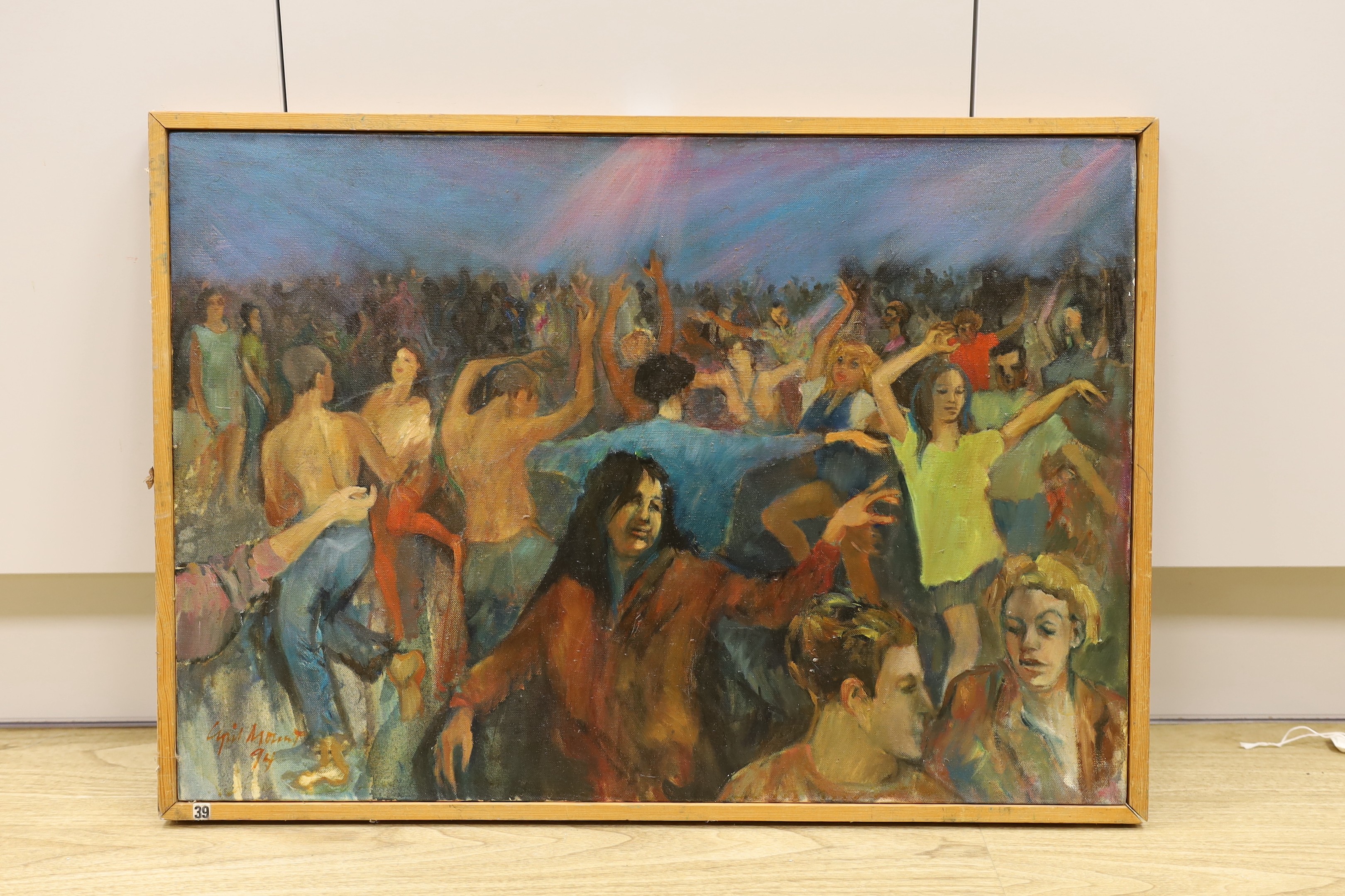 Cyril Mount (1920-2013), oil on canvas, Dancers at a festival, signed and dated '94, 48 x 69cm